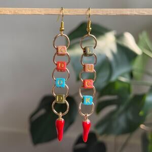 handmade "good luck" earrings with dangling red italian chili pepper charms
